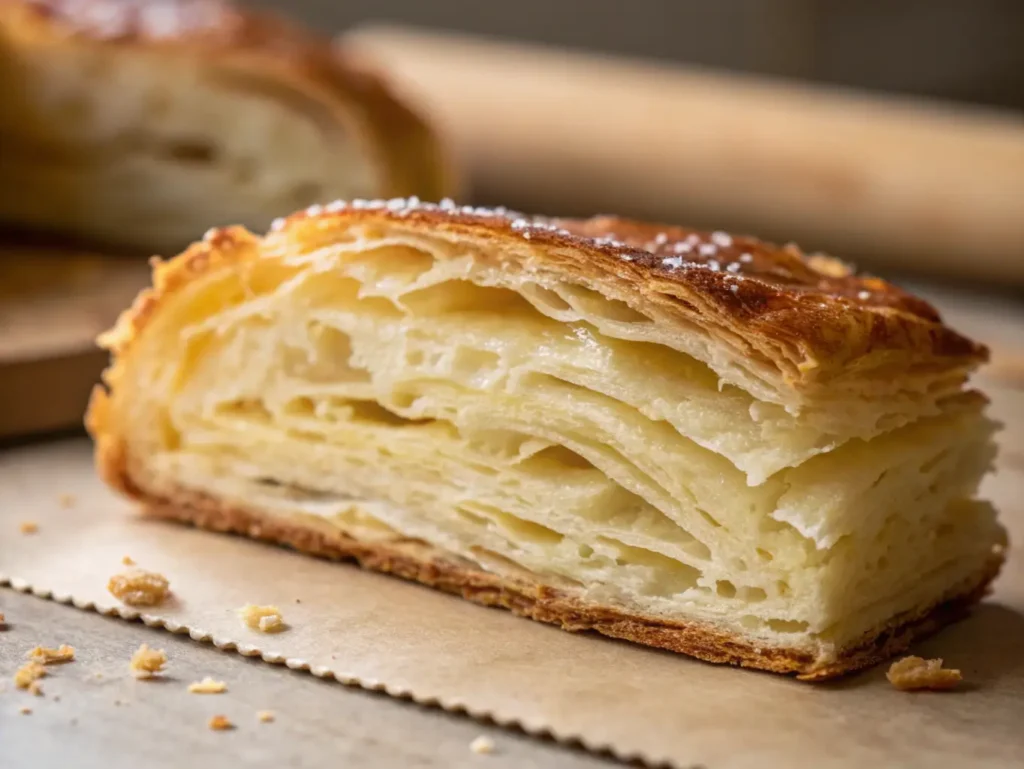 gluten free puff pastry : Flaky layers of gluten free puff pastry cross-section