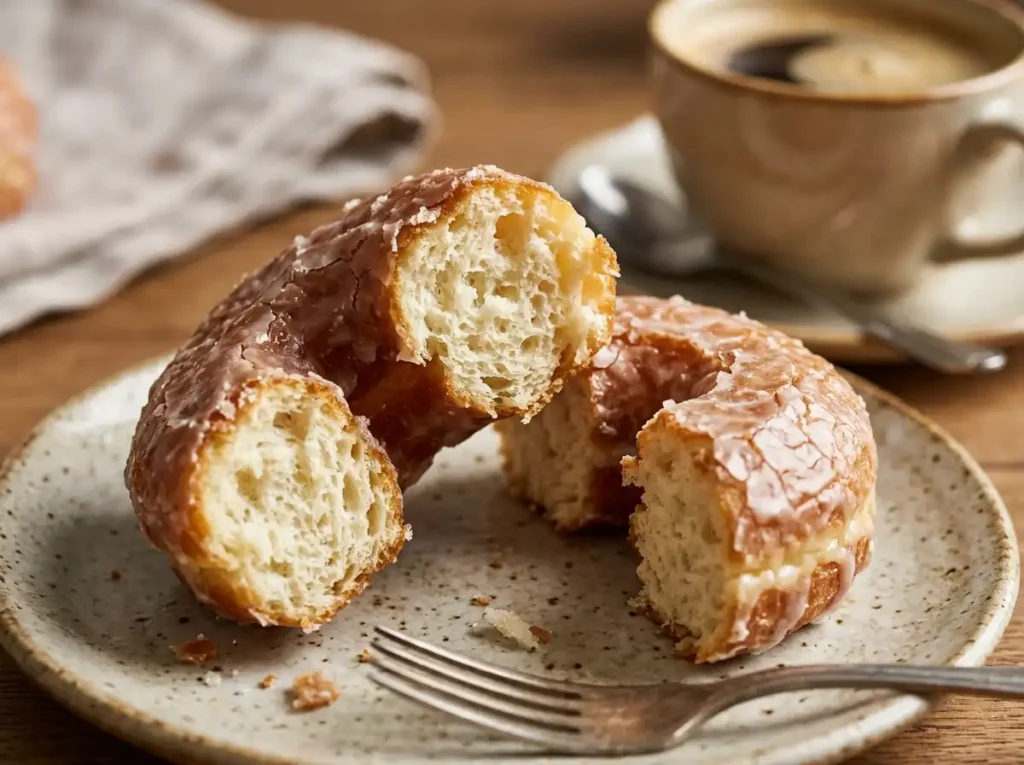Internal texture of a soft and tender cake-style sour cream donut