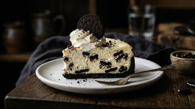 Slices of homemade New York style Oreo cheesecake recipe