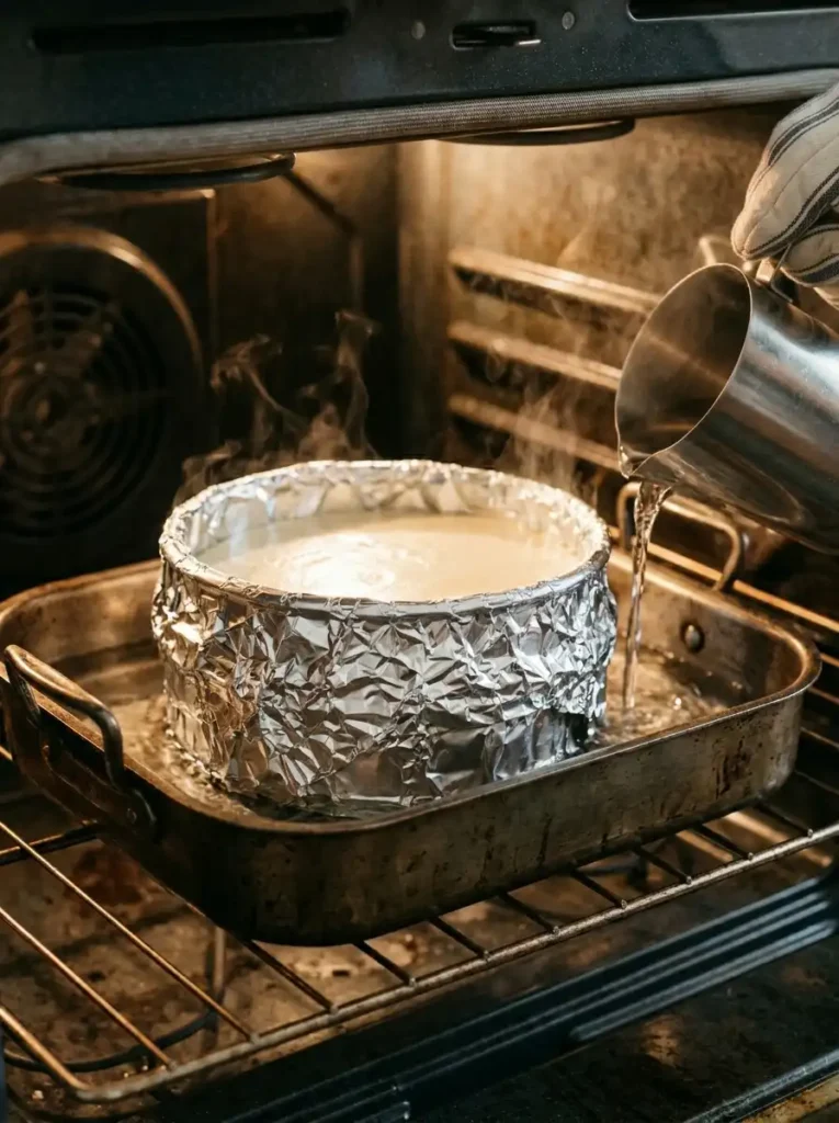 Setting up the water bath technique for Oreo cheese cake