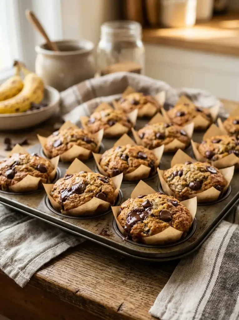 banana muffin batter in muffin tray