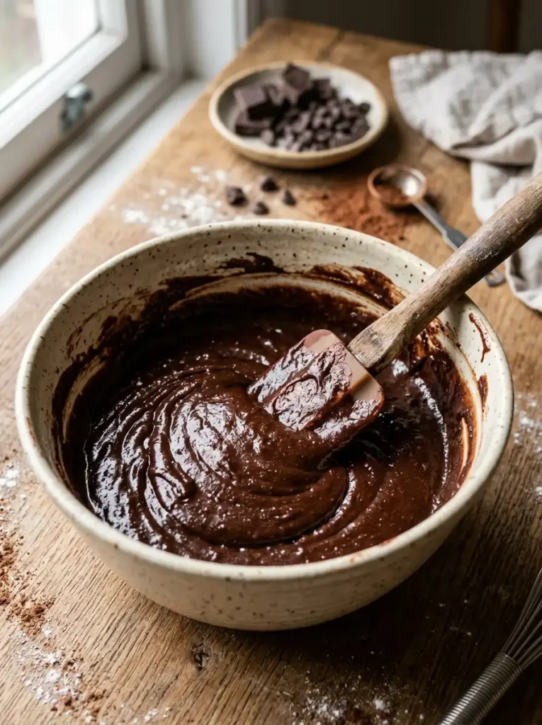Fudgy brownie batter for Dubai chocolate brownies