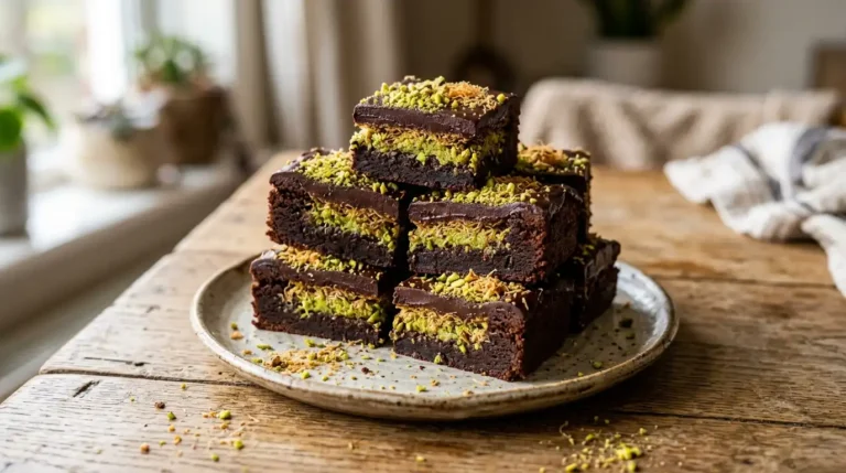 Dubai chocolate brownies with pistachio kataifi filling