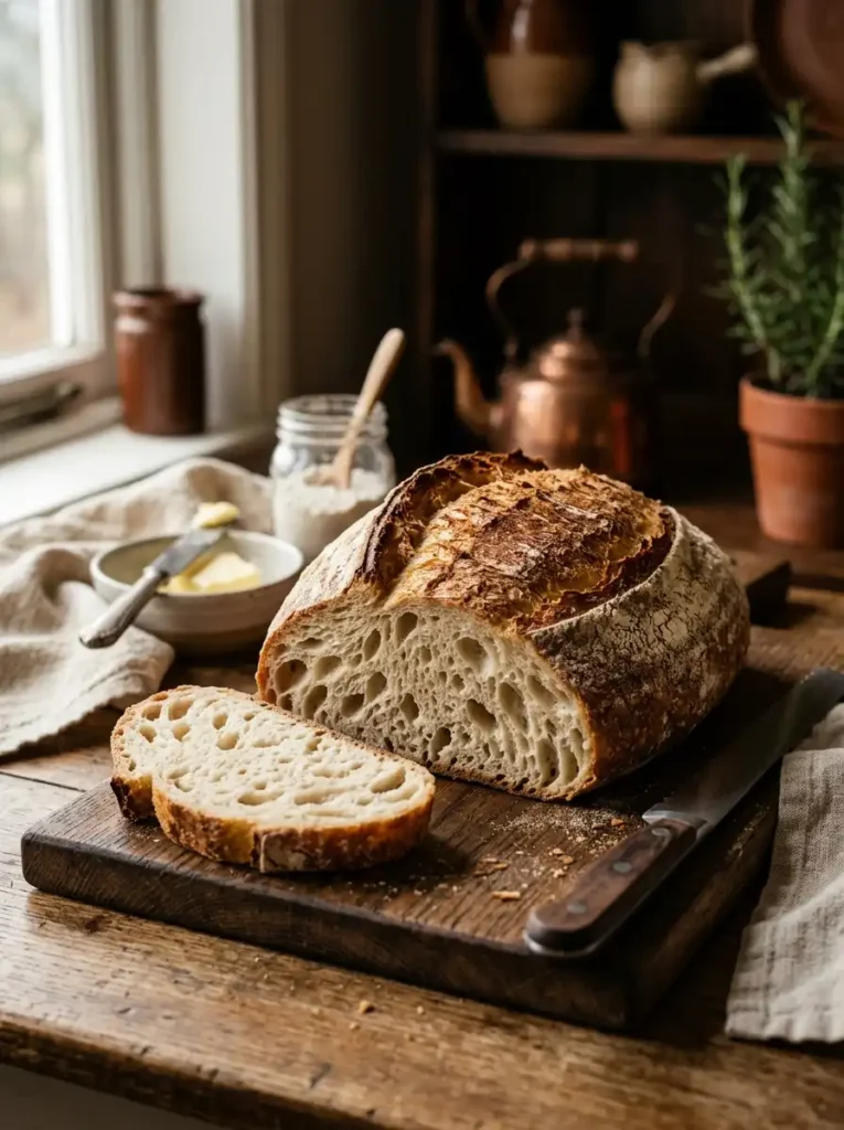 Freshly baked sourdough bread made with homemade sourdough starter