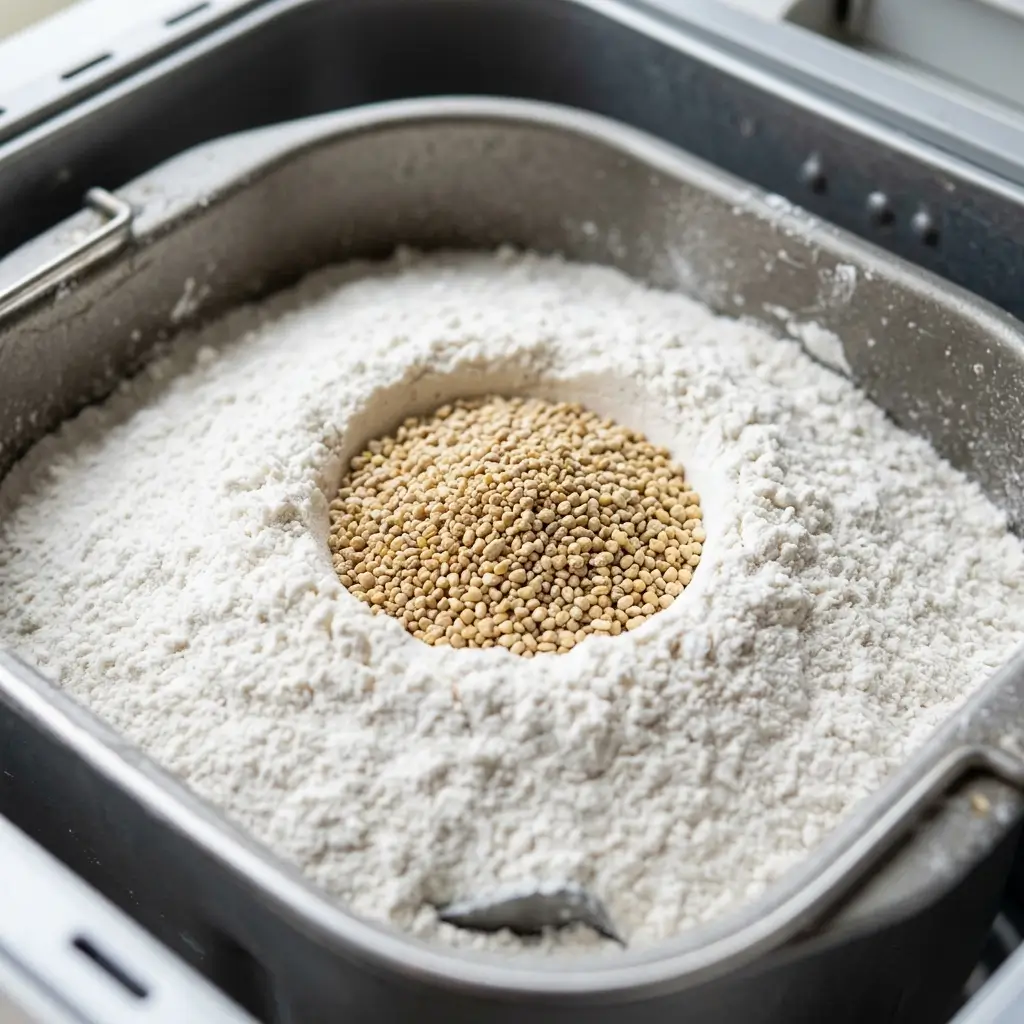 Creating a yeast well for gluten-free bread machine bread.
