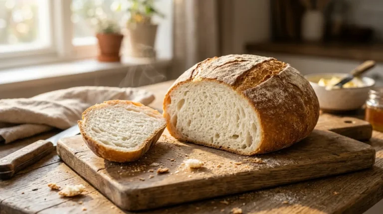 Soft and fluffy gluten free bread machine recipe loaf on a wooden board.