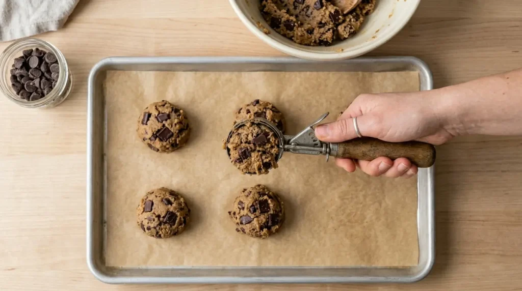 Perfect dough consistency for vegan chocolate chip cookie recipe