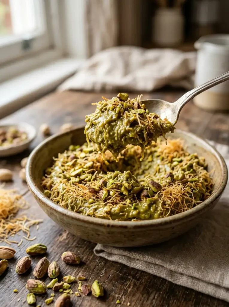 Pistachio kataifi filling for Dubai chocolate brownies