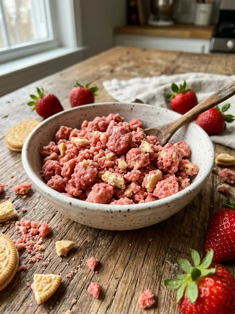Strawberry crunch topping made with Golden Oreos