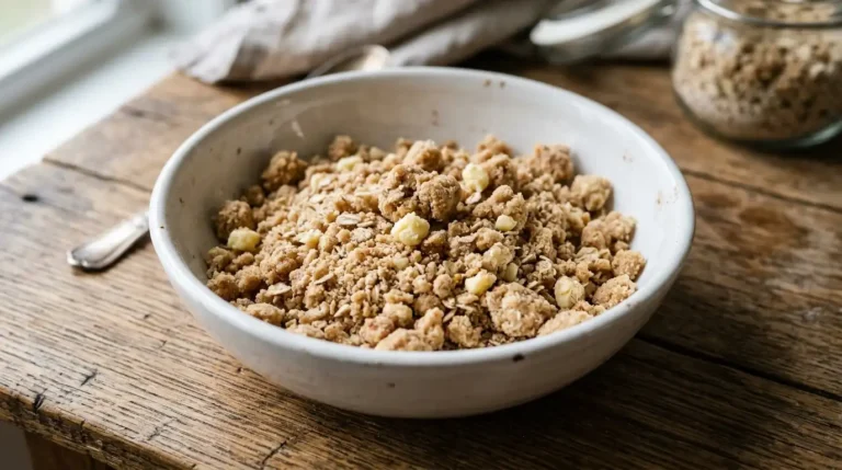 Homemade streusel topping mixture in a bowl