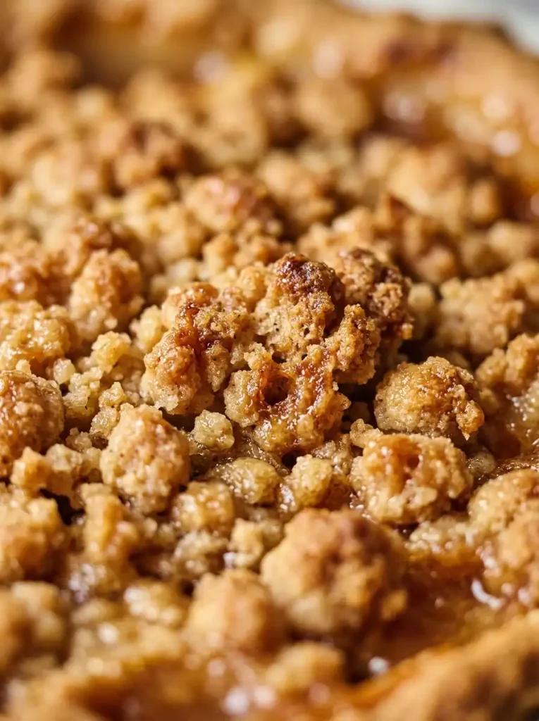 Close-up texture of baked streusel topping