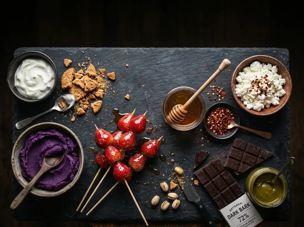 Upcoming 2026 baking trends ingredients including ube, cottage cheese, honey, and chili flakes