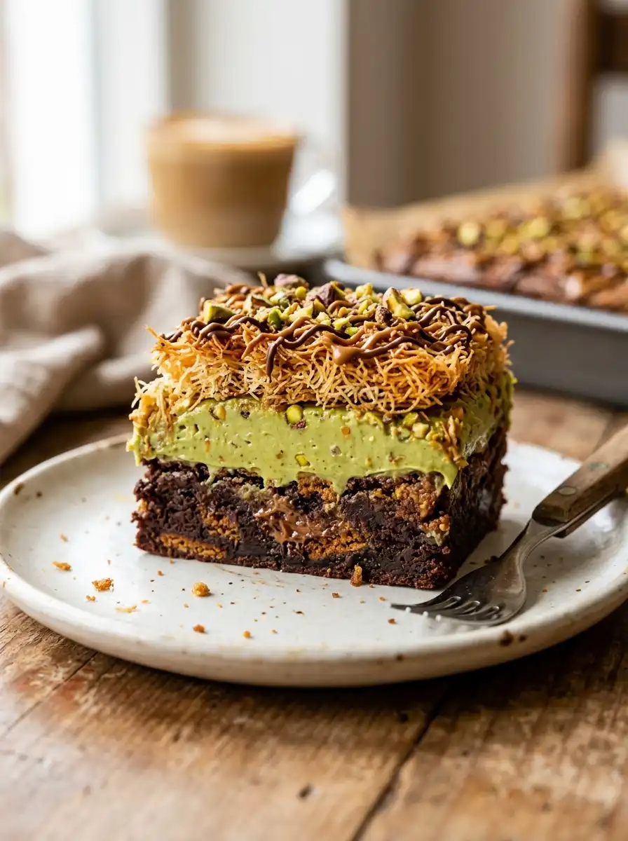 extreme close up gooey texture inside biscoff brownies with cookie butter