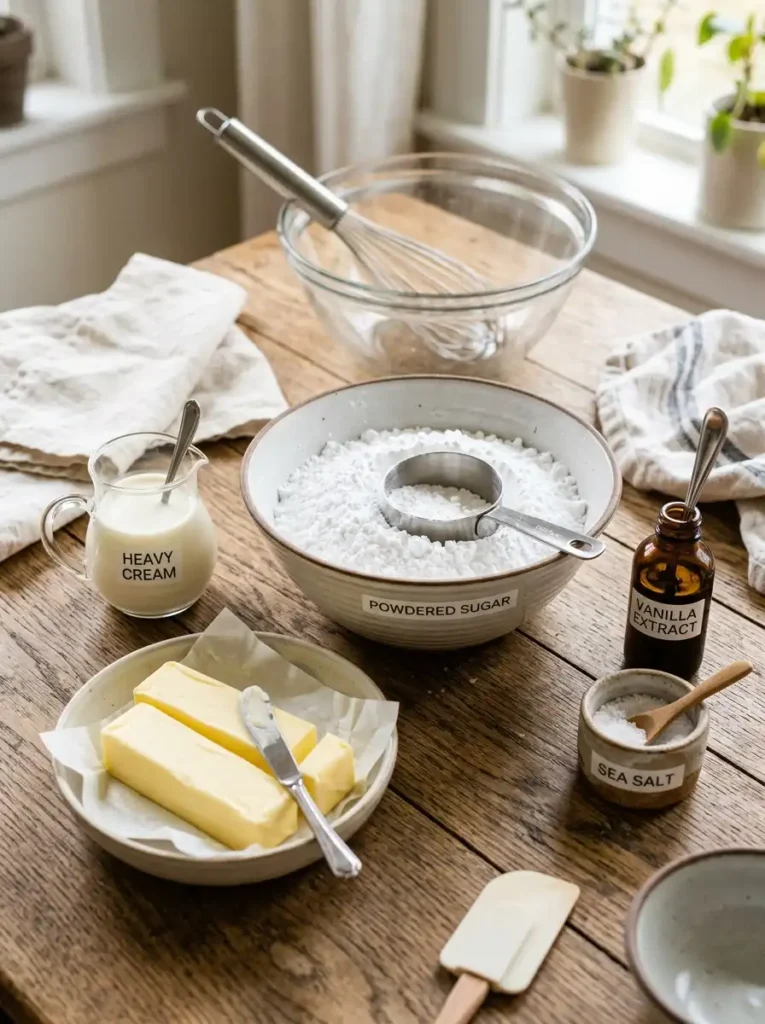 Ingredients needed to make smooth buttercream frosting
