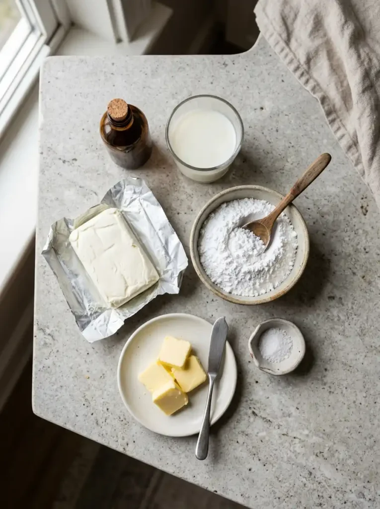 Ingredients for homemade cream cheese glaze