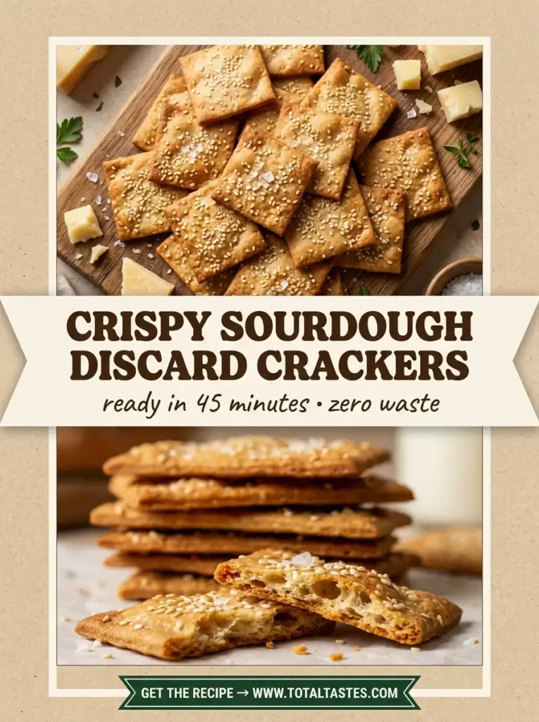 Easy crispy sourdough discard crackers recipe Pinterest pin - 45 minute zero waste snack