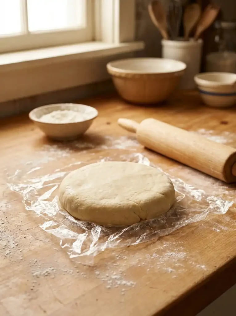 Chilled old fashioned donut dough wrapped and ready to roll