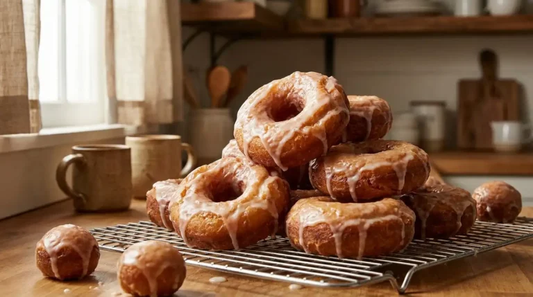 Old fashioned donut recipe with crackly vanilla glaze and craggy golden edges