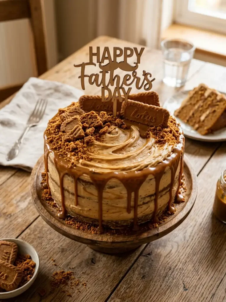 Biscoff Father's Day cake with Lotus cookie butter and crushed cookies