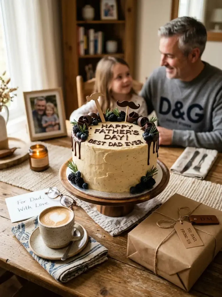 Homemade Father's Day cake ready to celebrate with dad