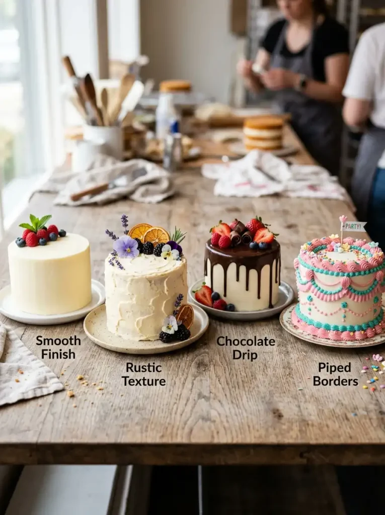 Different cake frosting techniques and styles