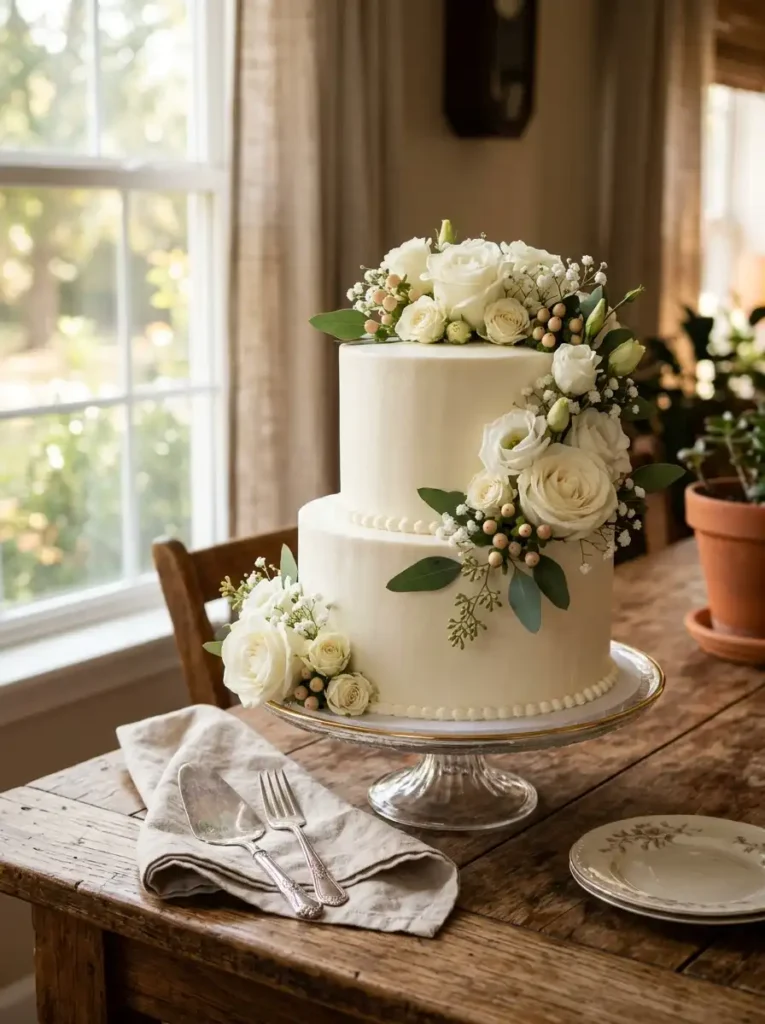 Professionally frosted cake with smooth buttercream finish