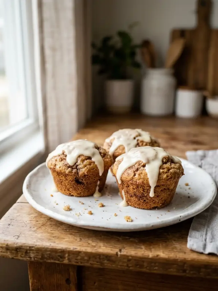 Mini bundt cakes topped with cream cheese glaze