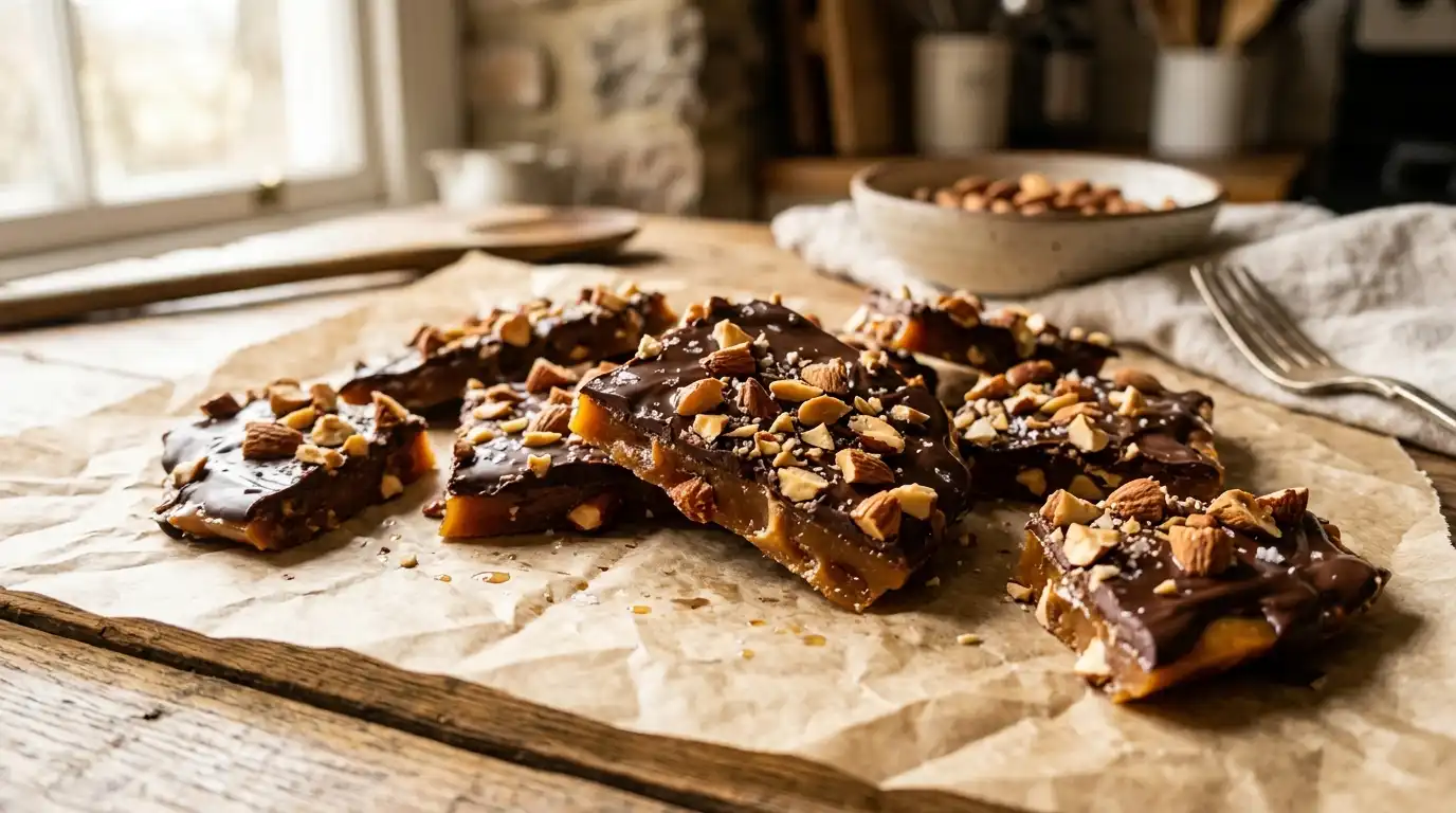 how to make toffee with chocolate and toasted almonds