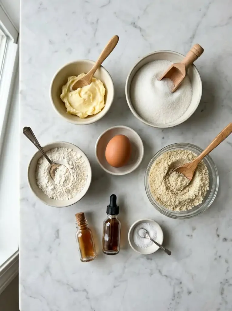 Ingredients for frangipane almond cream filling