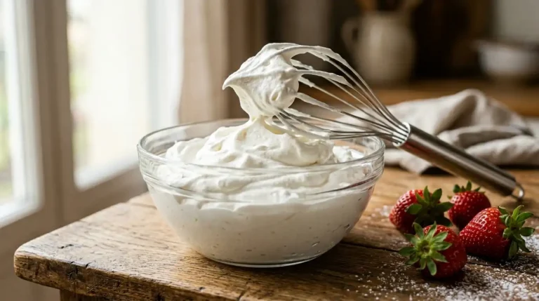 The Ultimate Crema Chantilly Recipe with fluffy vanilla whipped cream in a glass bowl.