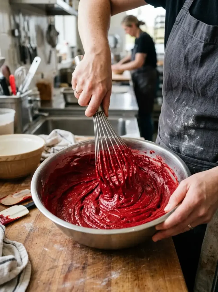 red velvet brownie batter in a bowl