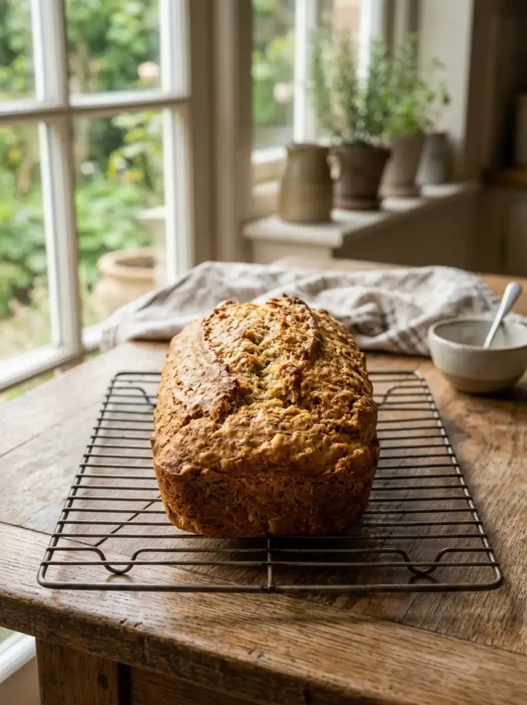 sourdough discard banana bread batter in loaf pan