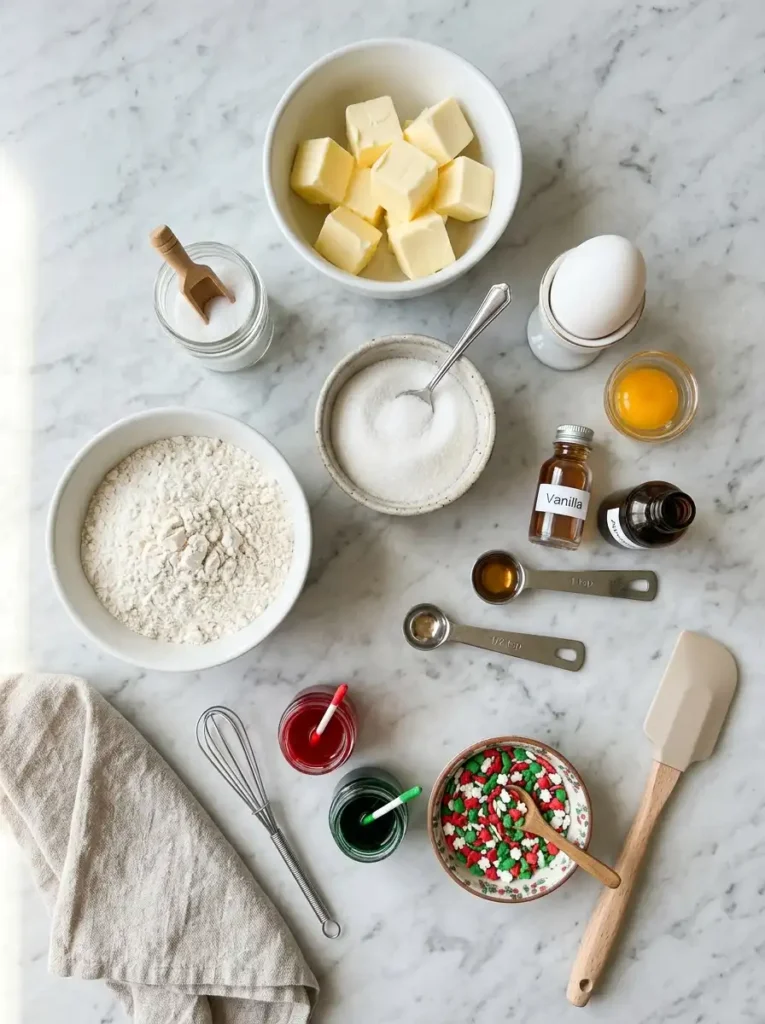 Ingredients for a buttery spritz cookie recipe