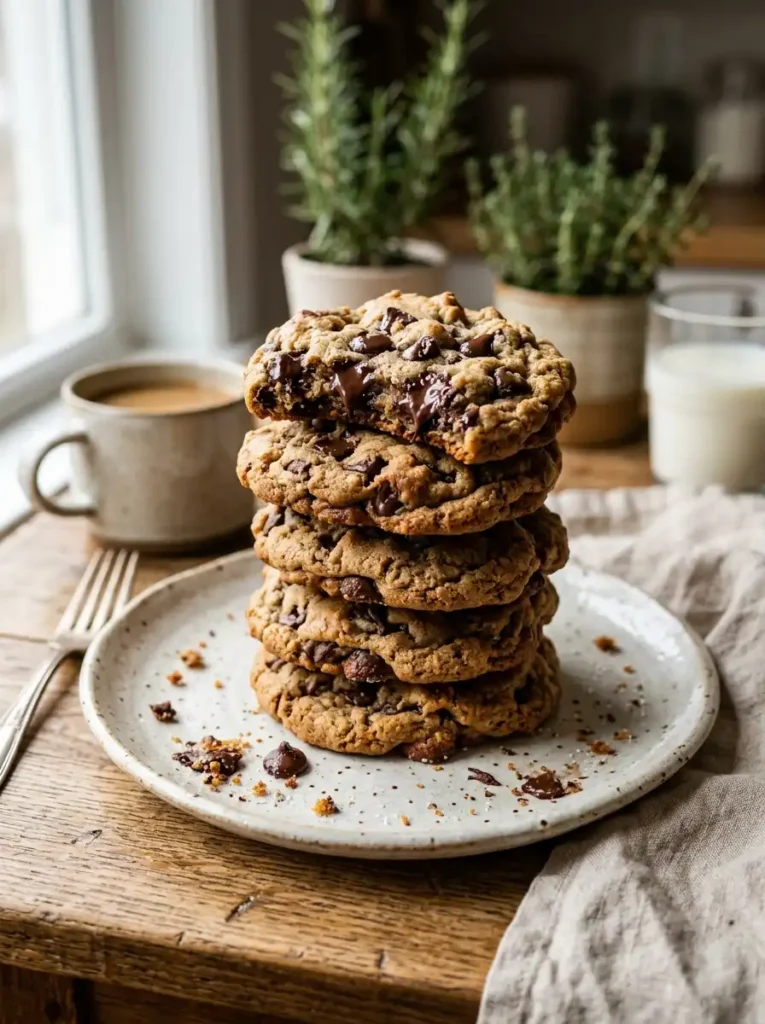 chewy sourdough discard cookies with chocolate chips