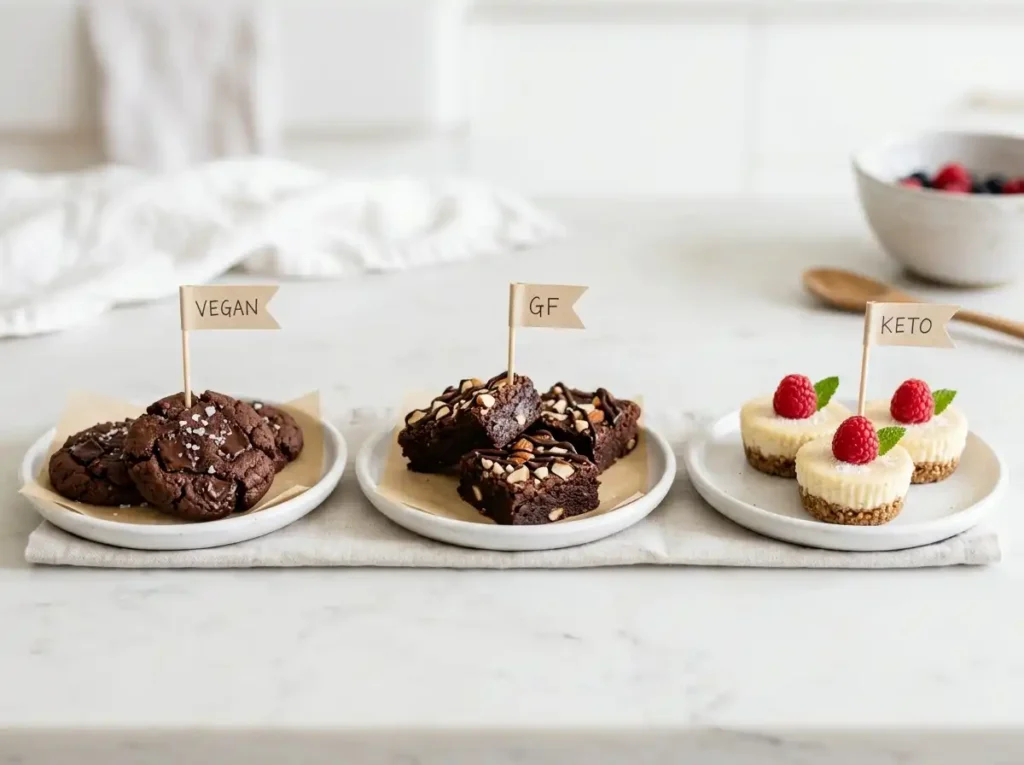 Dietary-friendly sweet treats: vegan cookies, gluten-free brownies, and keto cheesecake bites