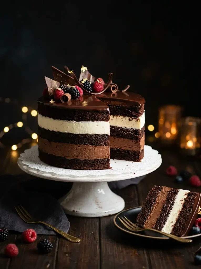 The best homemade tuxedo cake recipe with chocolate layers and mousse filling - easy step-by-step guide