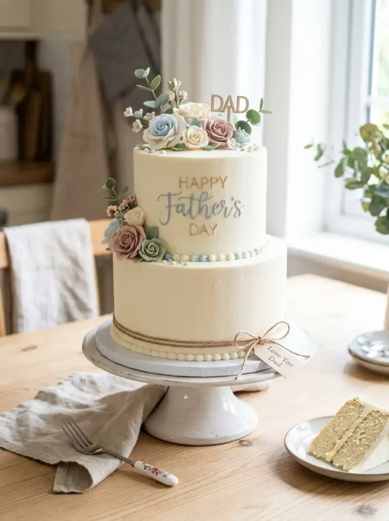 Vanilla buttercream Father's Day cake with smooth frosting