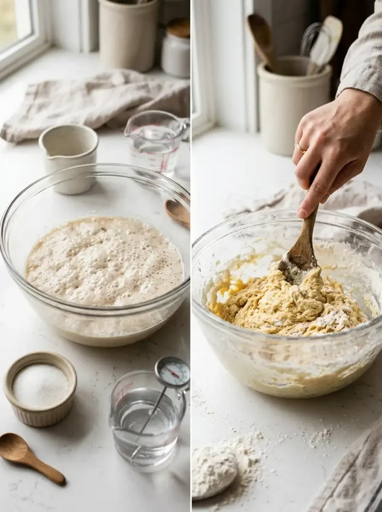 Activating yeast for Chinese donut dough and mixing the flour into the batter