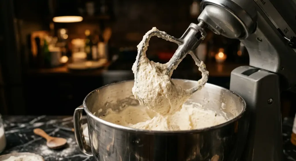 creaming butter and sugar in a mixer for birthday cake batter