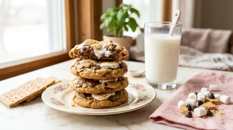 Giant s'mores cookies with toasted marshmallow and melted chocolate on wire cooling rack