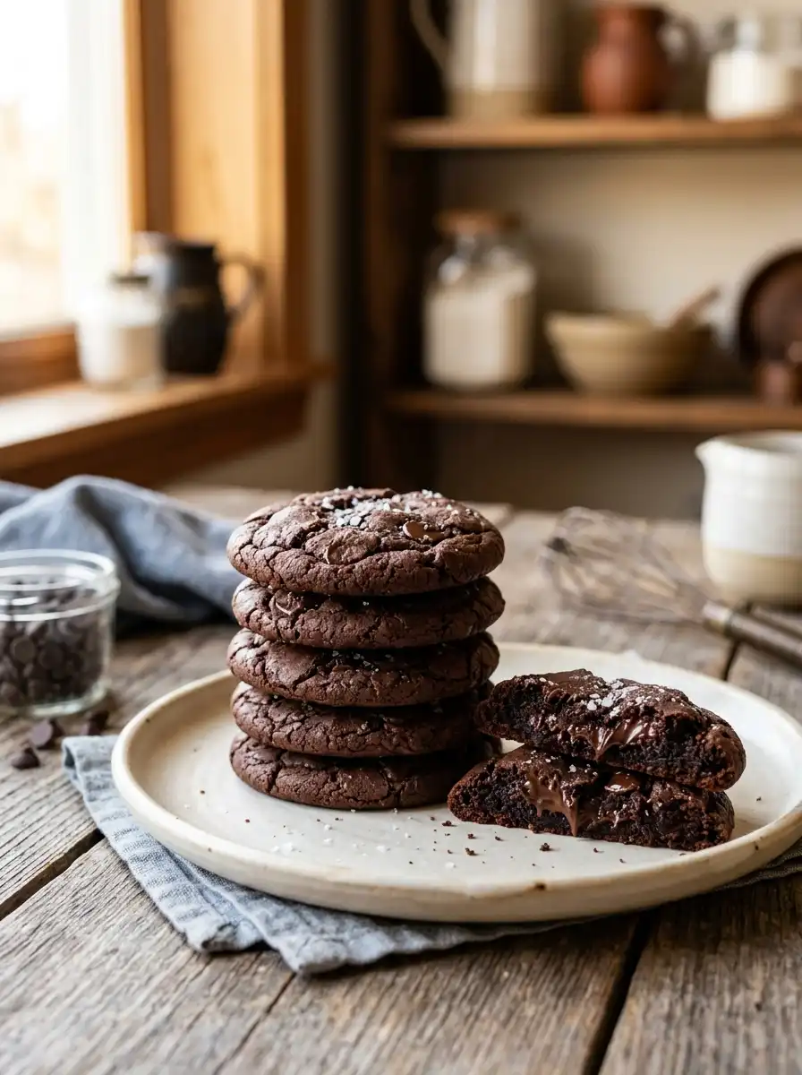 Pinterest image of soft fudge cookies with brownie-like centers