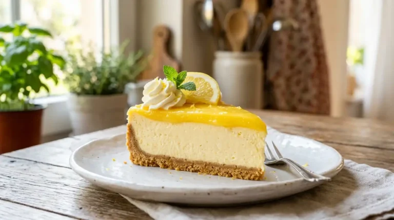 Creamy no-bake lemon cheesecake slice with lemon curd topping