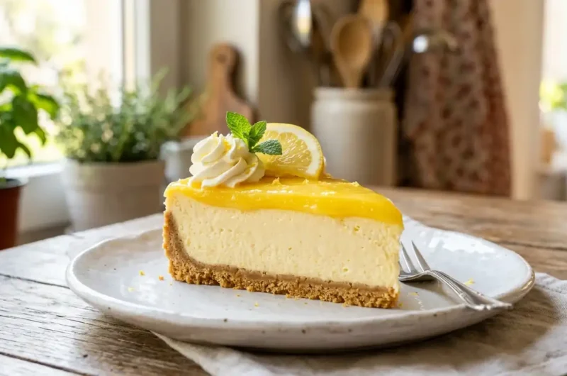 Creamy no-bake lemon cheesecake slice with lemon curd topping